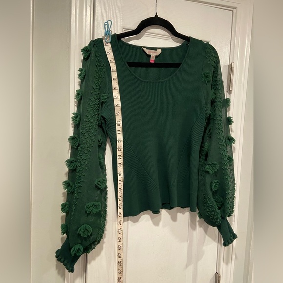 No Boundaries Green Ribbed Knit Sheer Puff Ruffle Embroidered Sleeve Size L - Picture 5 of 11
